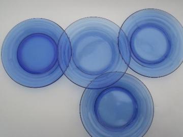 catalog photo of vintage cobalt blue glass plates, Hazel Atlas moderntone depression glass