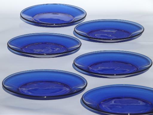 photo of vintage cobalt blue glass plates, salad plates or dessert plates set #1