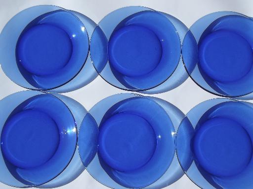 photo of vintage cobalt blue glass plates, salad plates or dessert plates set #2