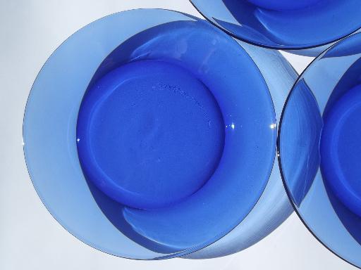 photo of vintage cobalt blue glass plates, salad plates or dessert plates set #3