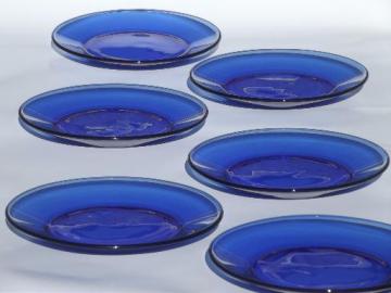 catalog photo of vintage cobalt blue glass plates, salad plates or dessert plates set