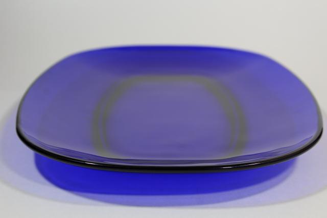 photo of vintage cobalt blue glass platter, sapphire Bormioli Rocco Rondo oblong cabochon shape #5