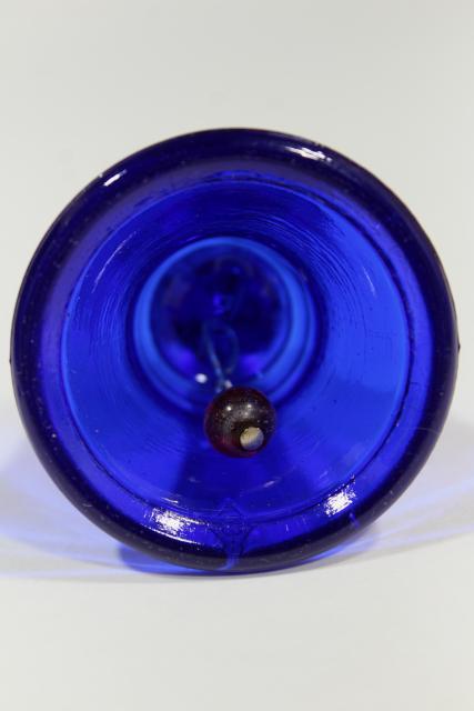 photo of vintage cobalt blue glass table bell w/ owl, Boyd's B mark #7