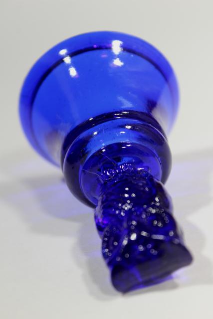 photo of vintage cobalt blue glass table bell w/ owl, Boyd's B mark #8