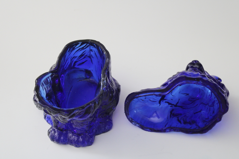 photo of vintage cobalt blue pressed glass collie dog covered dish figural candy or cookie jar #6