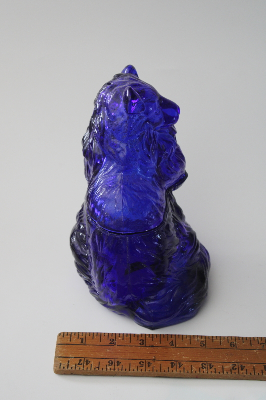 photo of vintage cobalt blue pressed glass collie dog covered dish figural candy or cookie jar #8