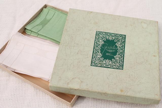 photo of vintage cocktail napkins set, jade green & white cotton w/ madeira embroidery #3