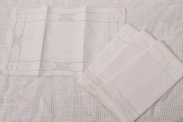 photo of vintage cocktail napkins set, jade green & white cotton w/ madeira embroidery #4