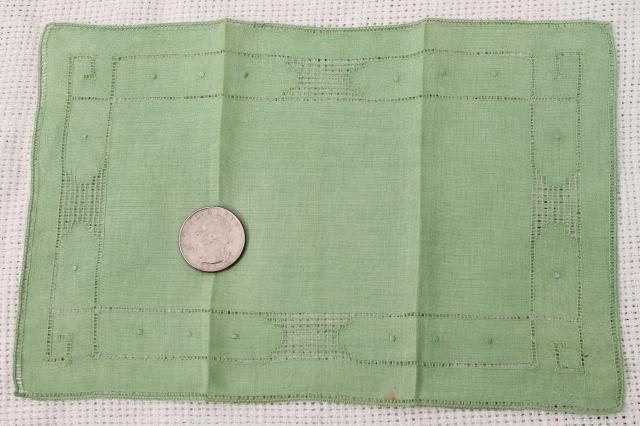 photo of vintage cocktail napkins set, jade green & white cotton w/ madeira embroidery #8