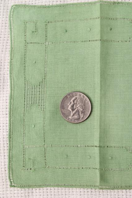 photo of vintage cocktail napkins set, jade green & white cotton w/ madeira embroidery #9