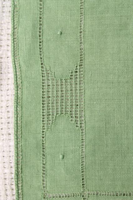 photo of vintage cocktail napkins set, jade green & white cotton w/ madeira embroidery #10