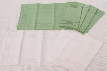 catalog photo of vintage cocktail napkins set, jade green & white cotton w/ madeira embroidery