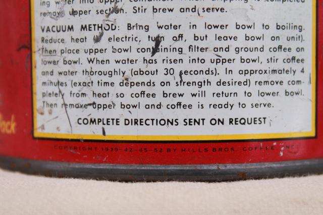 photo of vintage coffee cans, metal tins w/ old advertising Hills Bros & Butter-Nut coffee #2