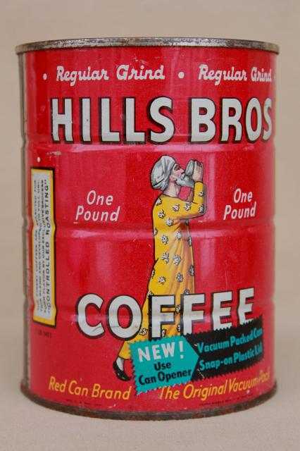 photo of vintage coffee cans, metal tins w/ old advertising Hills Bros & Butter-Nut coffee #4