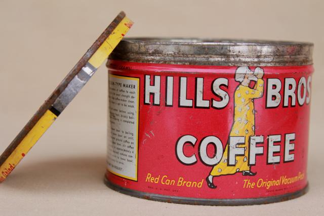 photo of vintage coffee cans, metal tins w/ old advertising Hills Bros & Butter-Nut coffee #12