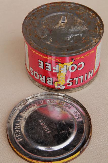 photo of vintage coffee cans, metal tins w/ old advertising Hills Bros & Butter-Nut coffee #14