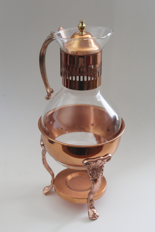 photo of vintage coffee carafe w/ copper plated stand, candle warmer w/ Corning glass pitcher  #2