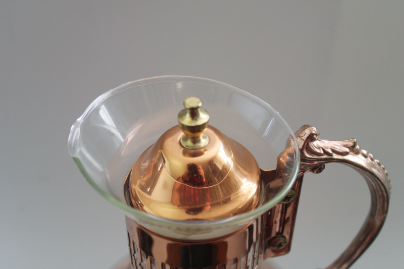 photo of vintage coffee carafe w/ copper plated stand, candle warmer w/ Corning glass pitcher  #3