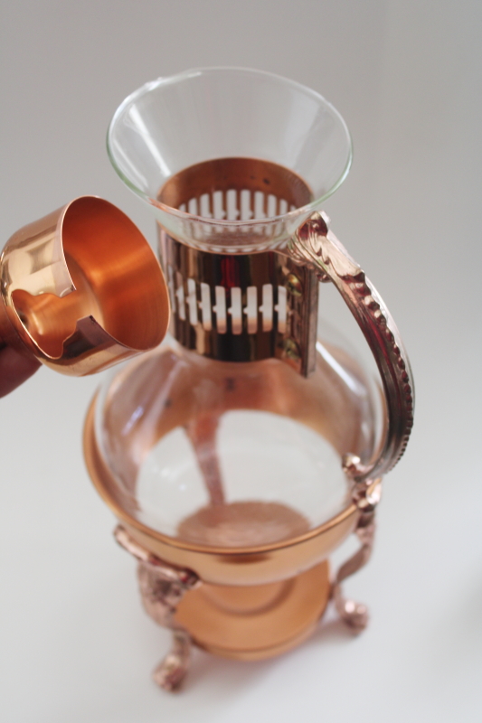 photo of vintage coffee carafe w/ copper plated stand, candle warmer w/ Corning glass pitcher  #4