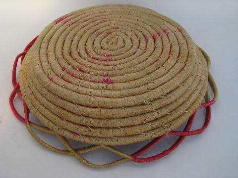 photo of vintage coiled basketry sewing basket, Indian souvenir from Mexico #3