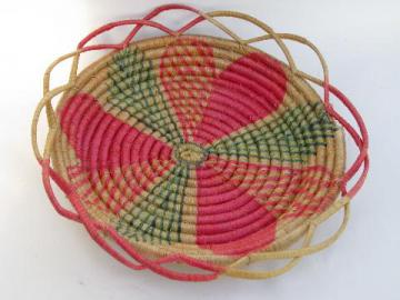 catalog photo of vintage coiled basketry sewing basket, Indian souvenir from Mexico