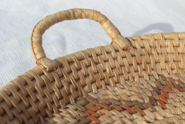 photo of vintage coiled woven grass basket tray, rustic modern bohemian wall hanging #2