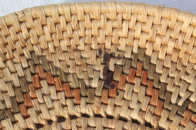 photo of vintage coiled woven grass basket tray, rustic modern bohemian wall hanging #3