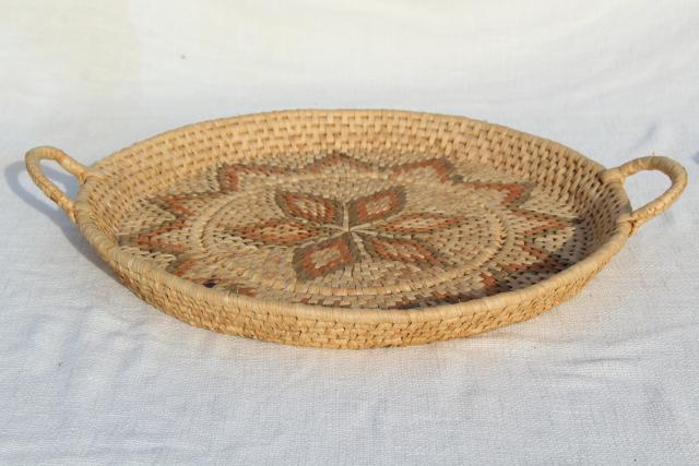 photo of vintage coiled woven grass basket tray, rustic modern bohemian wall hanging #4