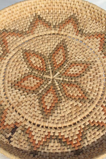 photo of vintage coiled woven grass basket tray, rustic modern bohemian wall hanging #8