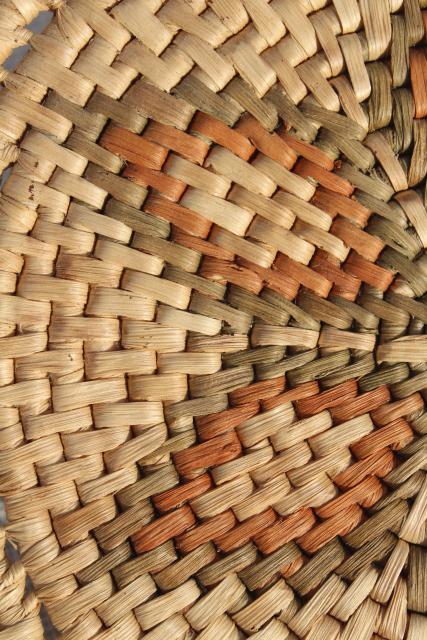 photo of vintage coiled woven grass basket tray, rustic modern bohemian wall hanging #9