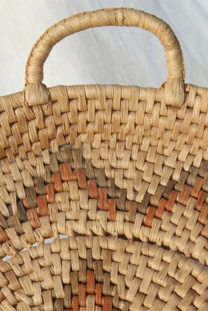 photo of vintage coiled woven grass basket tray, rustic modern bohemian wall hanging #11