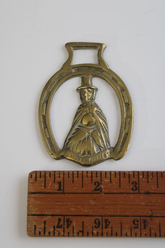 photo of vintage collectible horse brass, Jenny Jones Welsh heroine souvenir of Wales #1