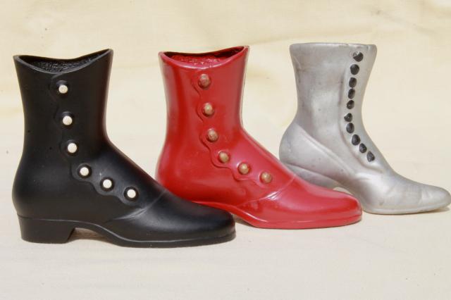 photo of vintage collection of antique shoe vases, high button shoes ladies boots #4