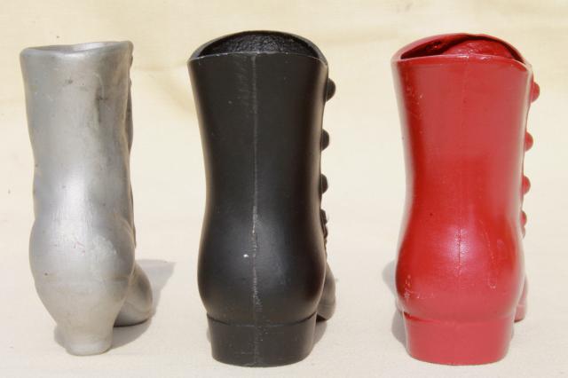 photo of vintage collection of antique shoe vases, high button shoes ladies boots #6