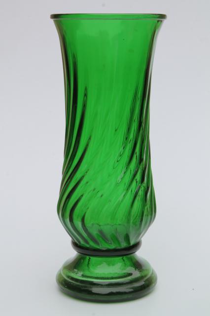 photo of vintage collection of swirl glass flower vases in greens, teal, forest green, lime #3