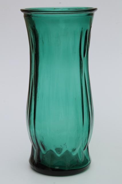 photo of vintage collection of swirl glass flower vases in greens, teal, forest green, lime #4