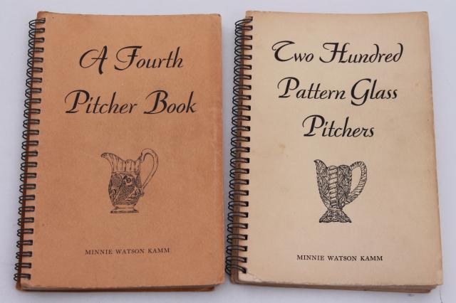 photo of vintage collectors antique guide books, old EAPG glass patterns, pressed pattern glass pitchers #3