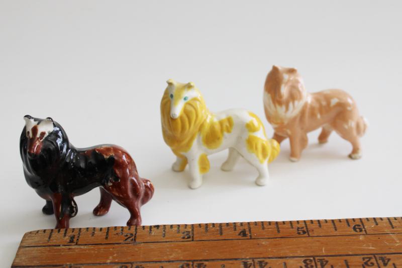 photo of vintage collie dog mini figurines, slip glaze style spotted ceramic collies collection #2