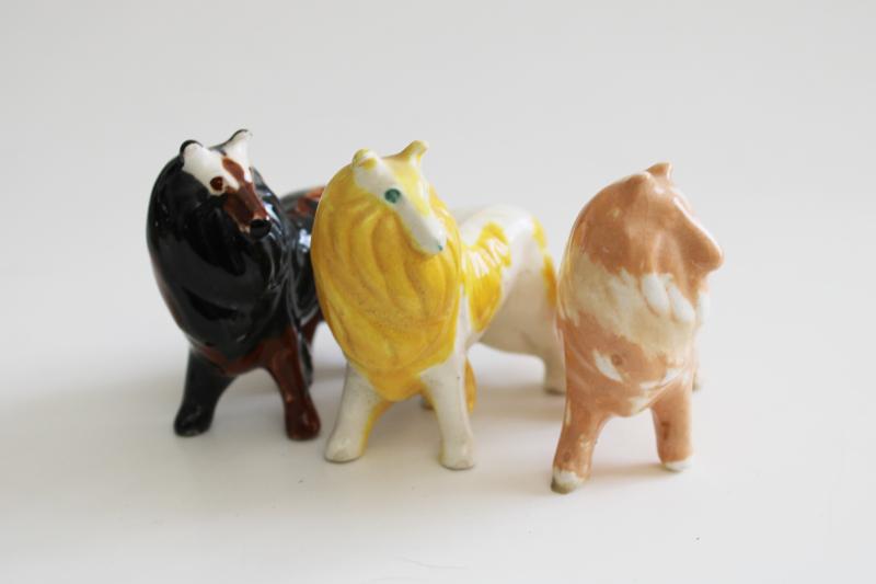 photo of vintage collie dog mini figurines, slip glaze style spotted ceramic collies collection #5