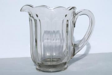 catalog photo of vintage colonial panel pattern glass milk jug, heavy old clear glass pitcher