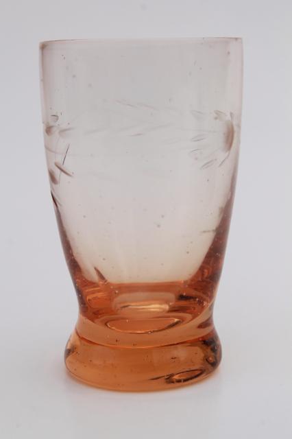 photo of vintage colored glass shot glasses set, Bohemian etched glass shots w/ art deco caddy rack #12