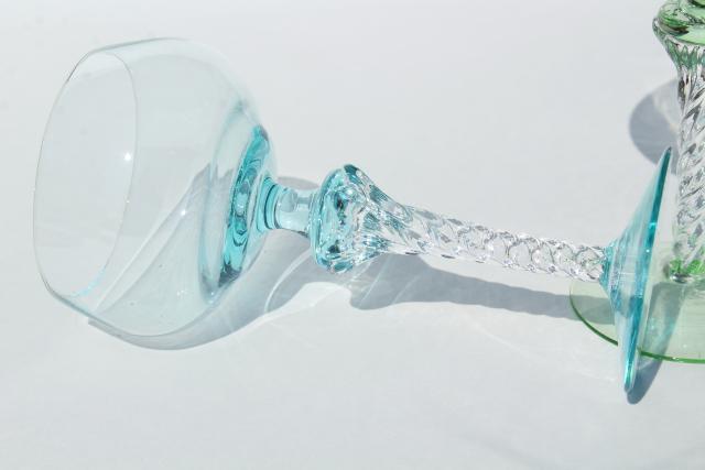 photo of vintage colored glass twist stem crystal hock wine glasses or cocktail glasses #3