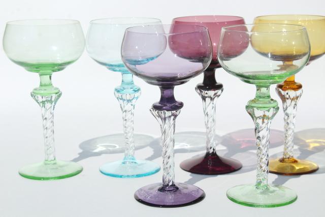 photo of vintage colored glass twist stem crystal hock wine glasses or cocktail glasses #4