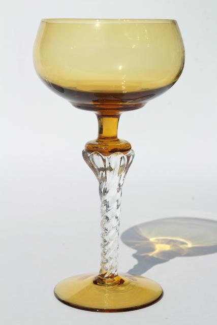 photo of vintage colored glass twist stem crystal hock wine glasses or cocktail glasses #5