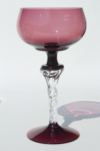 photo of vintage colored glass twist stem crystal hock wine glasses or cocktail glasses #6