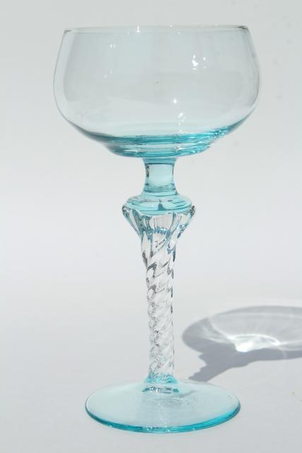 photo of vintage colored glass twist stem crystal hock wine glasses or cocktail glasses #7