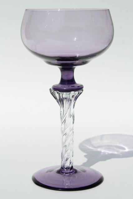 photo of vintage colored glass twist stem crystal hock wine glasses or cocktail glasses #8