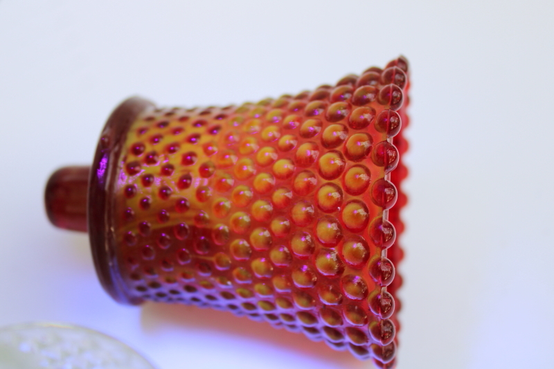 photo of vintage colored glass votive candle holders peg type cups Christmas red, green, clear glass #6