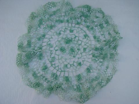 photo of vintage colored thread crocheted doilies, old crochet lace doily lot #4