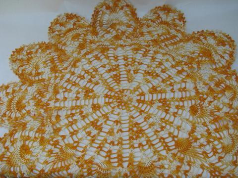 photo of vintage colored thread crocheted doilies, old crochet lace doily lot #7